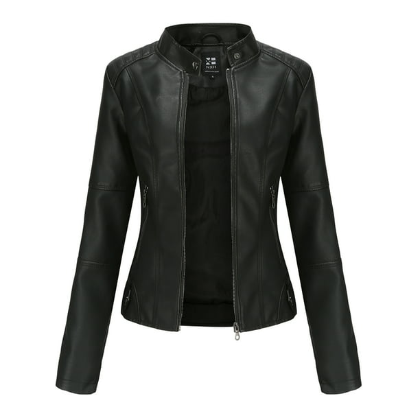 Women Fashion Casual Faux Leather PU Suit Jacket Short Coats Motorcycle Outwear 